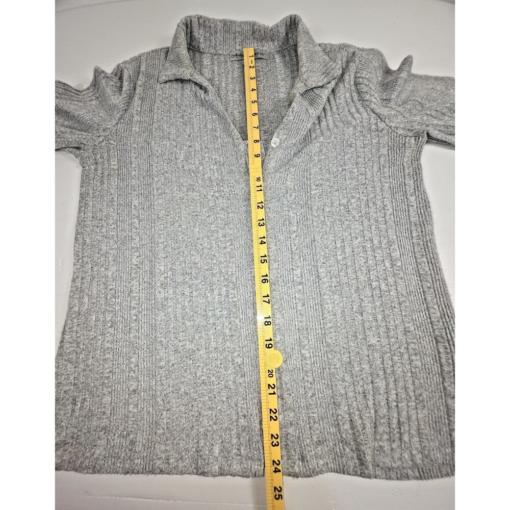 Absolutely Famous Ribbed, Button-Front Collared Sweater, Gray - Picture 6 of 8